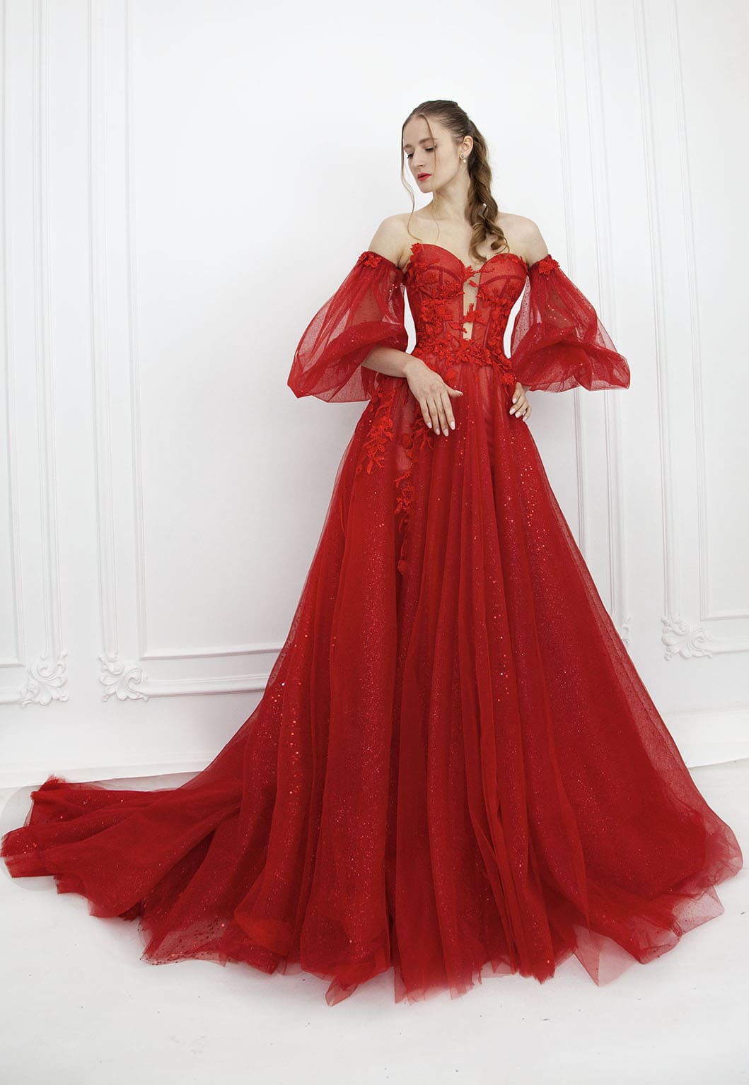 Robe de soirée corset longue rouge